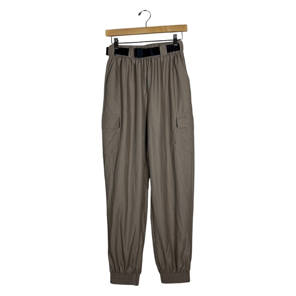 JUXLABEL Cargo Joggers Solid Brown Gorpcore Belted Utility Chic Size M